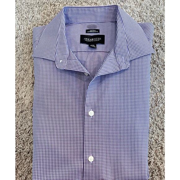 Awearness Kenneth Cole Men's Shirt 16 1/2 34/35 Purple Button Down Long Sleeve - Picture 3 of 9